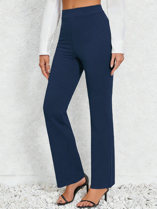 Pantalon droit à taille élastique pour femme – Tissu extensible quadri-directionnel, 95 % polyester, coupe ample, lavable en machine, pantalon décontracté toutes saisons
