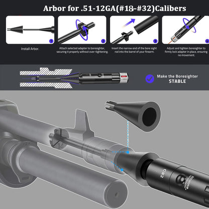 Kit laser de réglage de tir rouge/vert avec 8 ou 32 adaptateurs, universel multi-calibre de 0.17 à 12GA pour fusil, pistolet et fusil de chasse - Outil tactique de mise à zéro d'arme