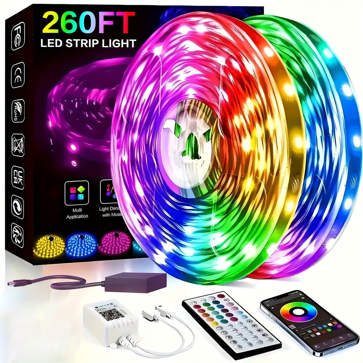Ruban LED RVB de 15 m à 80 m – Changement de couleur avec télécommande 44 touches, mode DIY, intensité réglable, pour chambre, salon, Noël, fêtes et décoration intérieure