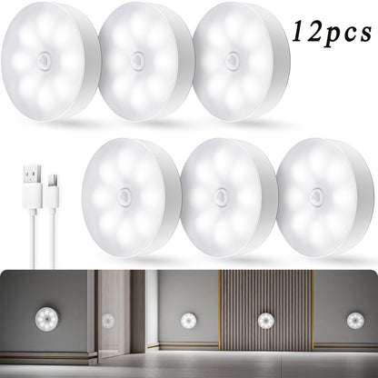 Veilleuses LED à détecteur de mouvement, rechargeables par USB, sans fil, mode double, luminosité réglable, fixation magnétique, éclairage sous meuble pour cuisine, couloir, escaliers, placard, lot de 6 ou 12