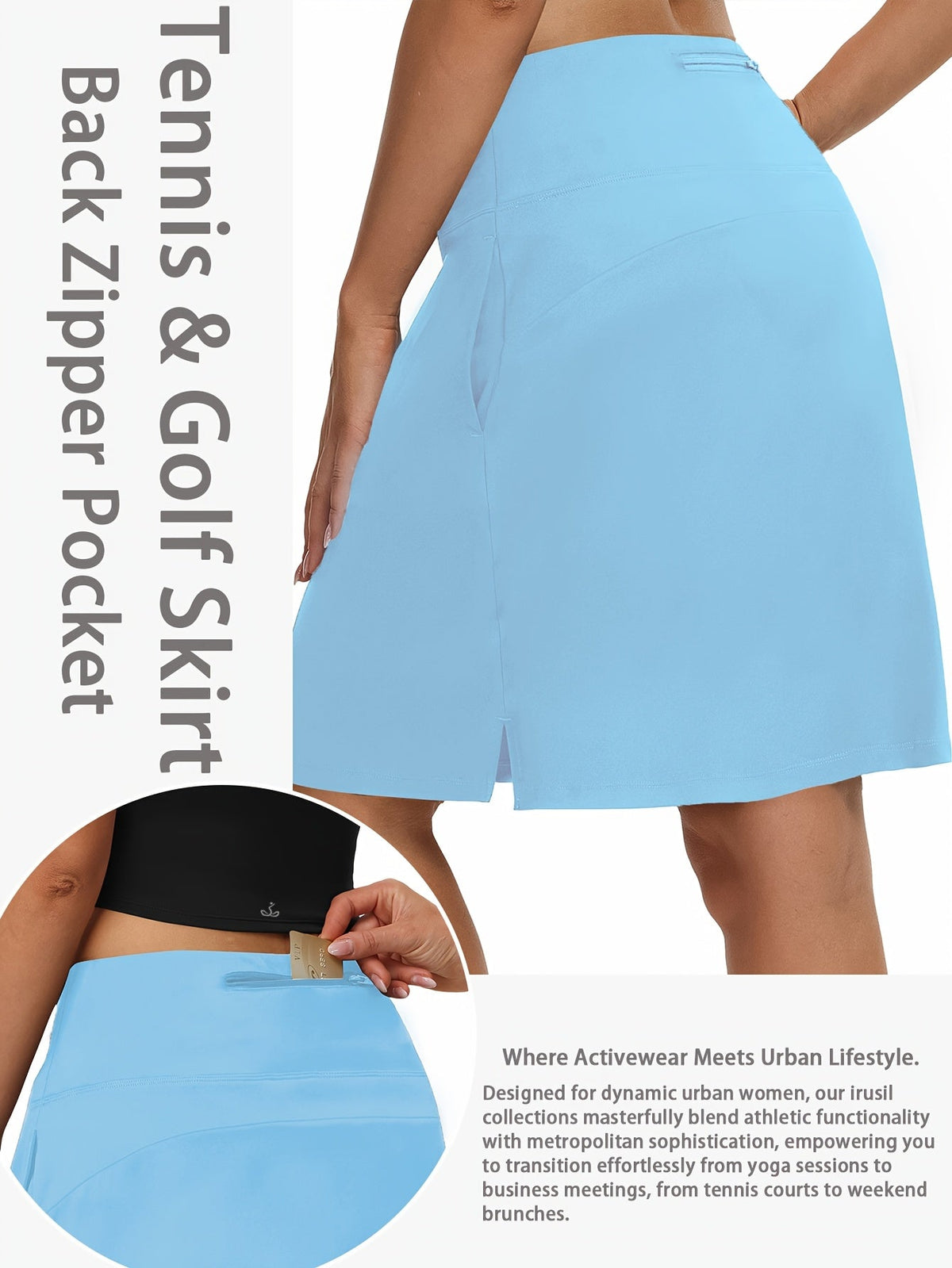 Jupe-short pour femme, longueur genou, 50 cm, avec 5 poches – Jupe de sport taille haute avec short intégré pour le tennis, le golf et le pickleball, jupe-short longue de sport, tailles S-XXL, coloris variés