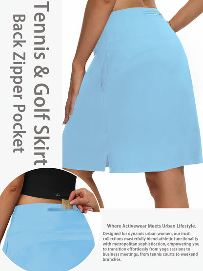 Jupe-short pour femme, longueur genou, 50 cm, avec 5 poches – Jupe de sport taille haute avec short intégré pour le tennis, le golf et le pickleball, jupe-short longue de sport, tailles S-XXL, coloris variés