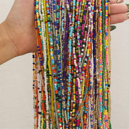 Ensemble de 20 colliers et chaînes de taille élastiques en perles de verre bohèmes colorées pour femmes, bijoux de corps style plage et bikini pour fête, vacances et festival