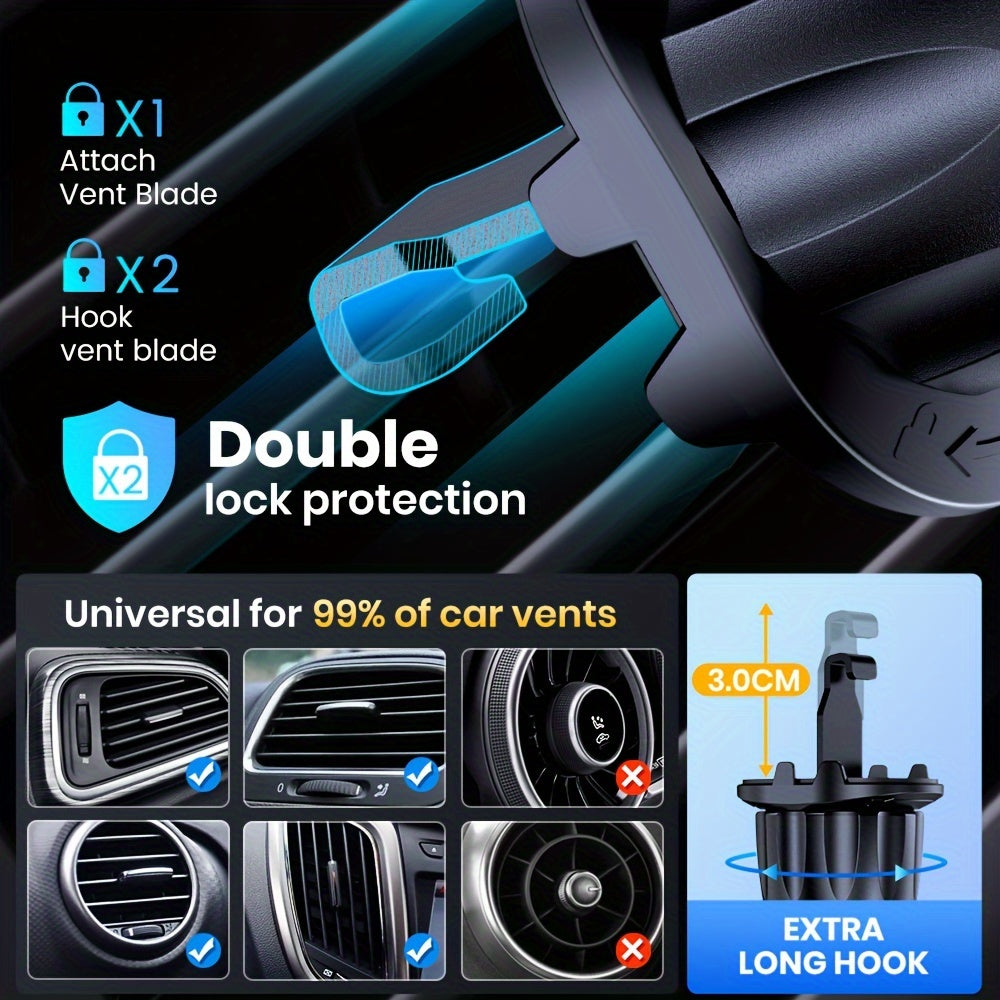 Support de téléphone pour voiture avec crochet de fixation en métal – Fixation sécurisée réglable, design ergonomique, compatibilité universelle pour iPhone 15 14 13 Samsung Galaxy Android, support de conduite mains libres, noir