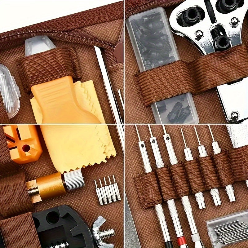 Kit de 168 outils de réparation de montre pour horlogers – Kit professionnel complet avec ouvre-boîtier, outil à barres à ressort, chasse-goupilles et accessoires de réparation, cadeau idéal pour les passionnés d'horlogerie