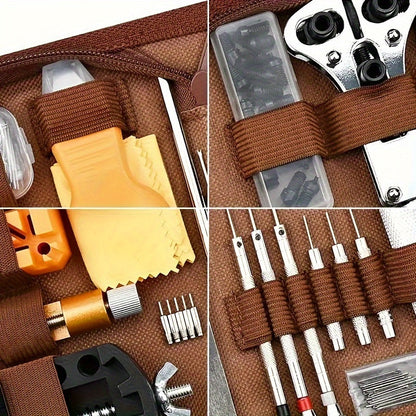 Kit de 168 outils de réparation de montre pour horlogers – Kit professionnel complet avec ouvre-boîtier, outil à barres à ressort, chasse-goupilles et accessoires de réparation, cadeau idéal pour les passionnés d'horlogerie