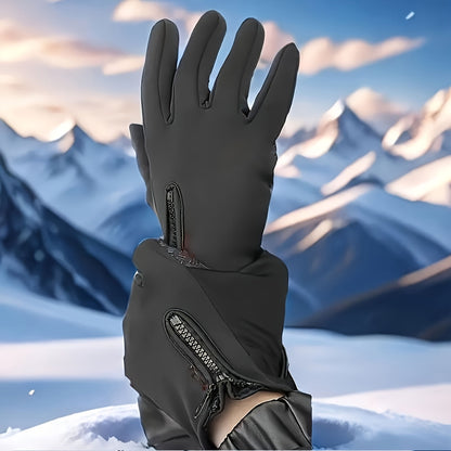 Gants thermiques d'hiver doublés en polaire, coupe-vent, compatibles écran tactile, fermeture éclair, gants doux et chauds pour hommes et femmes, noirs, pour temps froid, conduite, course, cyclisme, randonnée, usage quotidien