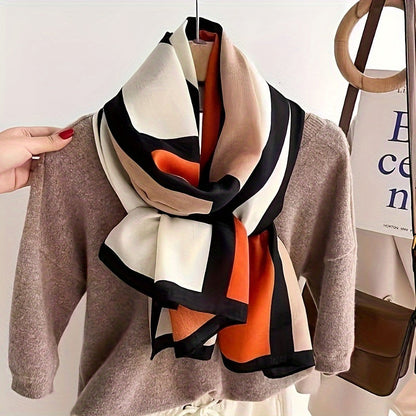 Écharpe et châle color-block en viscose pour femme – Accessoire doux et respirant à motif géométrique, coupe-vent et protection solaire pour les sorties décontractées et les voyages, léger, facile d'entretien et lavable à la main, beige kaki orange