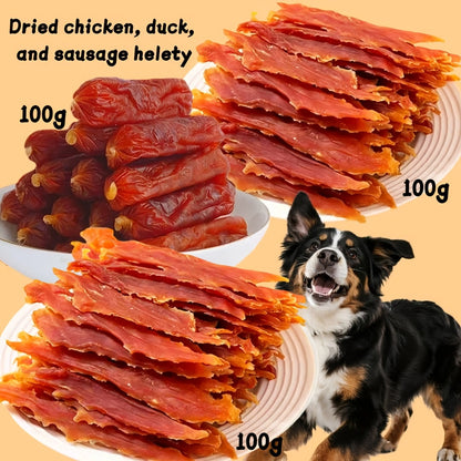 Friandises riches en protéines pour chiens : lamelles de poulet et de canard, sans céréales, récompenses de dressage, saucisses, santé dentaire, faible en gras, facilement digestibles, races moyennes et grandes, coffret cadeau, assortiments multi-saveurs