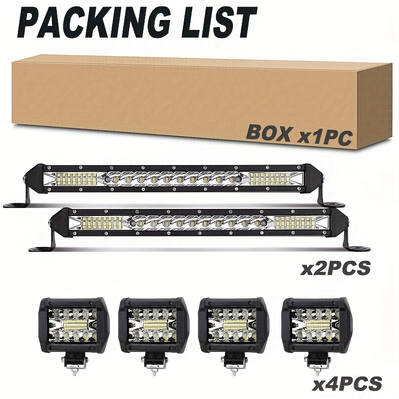 Kit de barre lumineuse de travail à LED pour camion tout-terrain, Jeep, SUV, UTV, VTT et tracteur – Barre lumineuse de 22" et 10" + pods LED de 4", 2000-3000 lumens, 12-24 V, aucune batterie requise, configurations multiples