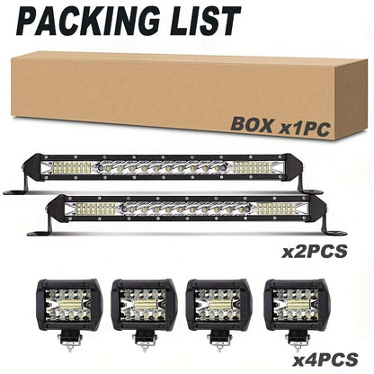 Kit de barre lumineuse de travail à LED pour camion tout-terrain, Jeep, SUV, UTV, VTT et tracteur – Barre lumineuse de 22" et 10" + pods LED de 4", 2000-3000 lumens, 12-24 V, aucune batterie requise, configurations multiples