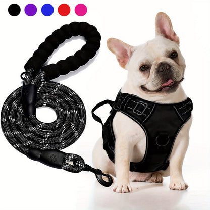 Ensemble harnais anti-traction et laisse pour chien – Harnais gilet réglable en tissu Oxford réfléchissant avec laisse à poignée rembourrée de 1,5 mètre pour chiens moyens à grands, boucles à dégagement rapide, tailles S à XL, 5 couleurs