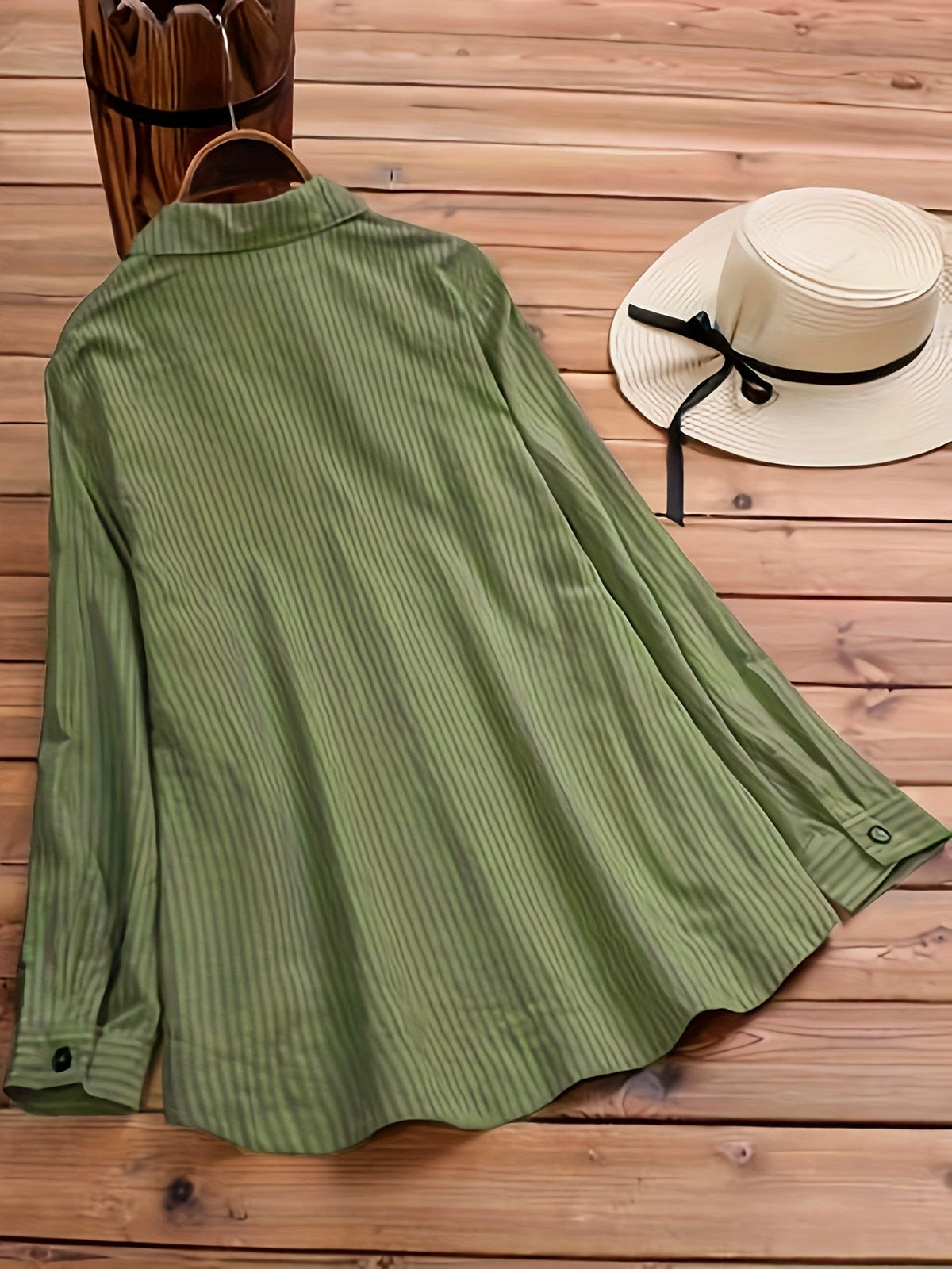 Chemise boutonnée à manches longues rayées pour femme, col à revers, fausse poche, chemisier ample décontracté, jaune, vert olive, printemps, automne, S, M, L, XL, XXL
