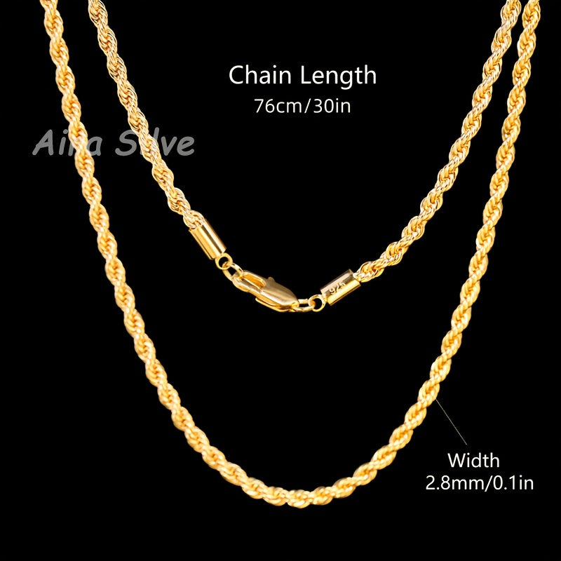 Collier chaîne torsadée en argent sterling 925 plaqué or 18 carats, chaîne tressée de 2,8 mm pour hommes et femmes, collier unisexe minimaliste, tailles de 18 à 34 pouces, avec coffret cadeau pour anniversaire, fête ou occasion spéciale