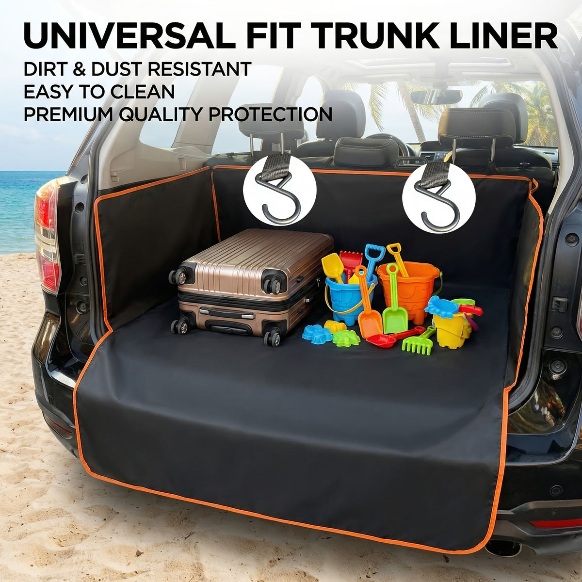 Housse de siège de voiture et tapis de coffre pour chien – Tapis imperméable et antidérapant pour siège arrière, coffre de SUV et camionnette avec 2 crochets, tapis de voyage durable pour cage de chien en voiture
