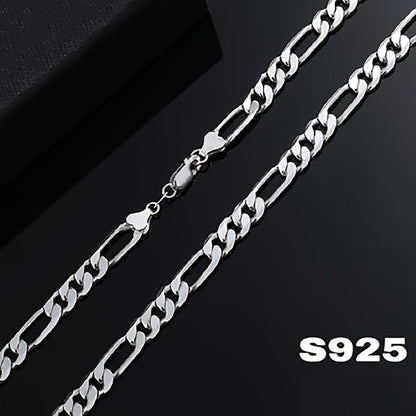 Chaîne Figaro 8 mm en argent sterling 925 italien pour homme et femme – Design minimaliste rétro audacieux, collier à maillons épais unisexe avec coffret cadeau, tailles 20 à 24 pouces