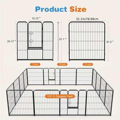 Parc portable pour chiens 8/16 panneaux, enclos d'exercice robuste pour animaux, pour grands, moyens et petits chiens, utilisation intérieure/extérieure, camping en VR, jardin, cour, parc pour chiots, lapins et autres animaux