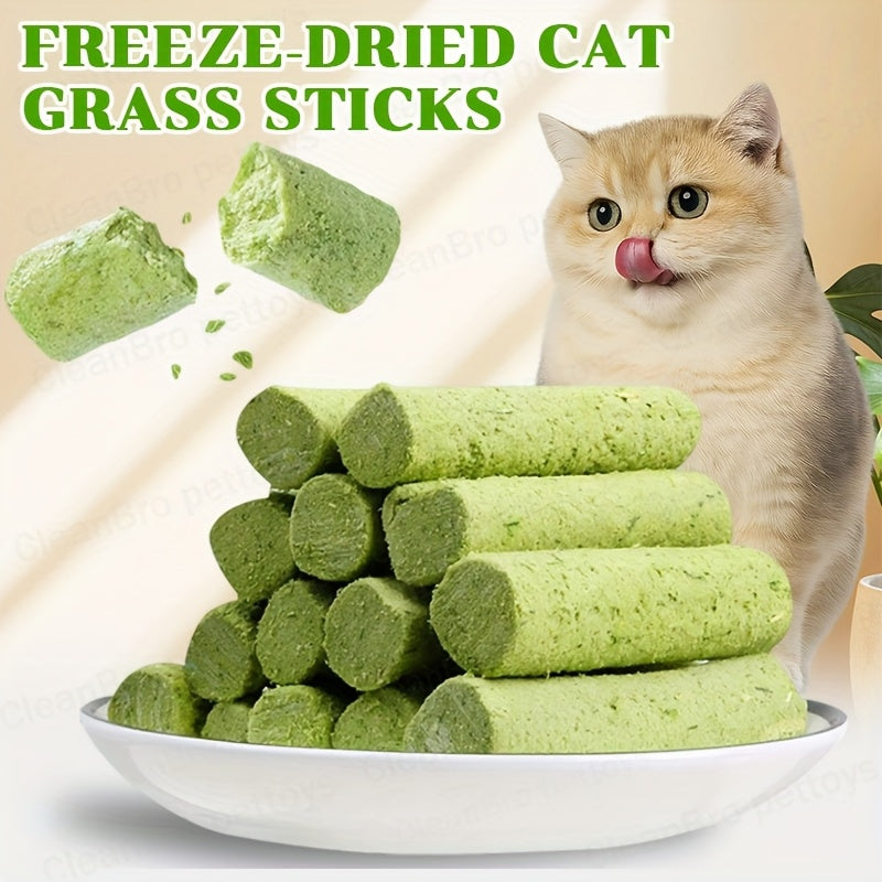 Bâtonnets à mâcher d'herbe à chat lyophilisée – Jouet à mâcher comestible pour le nettoyage des dents et l'élimination des boules de poils, friandises naturelles à l'herbe à chat, 15 ou 30 pièces