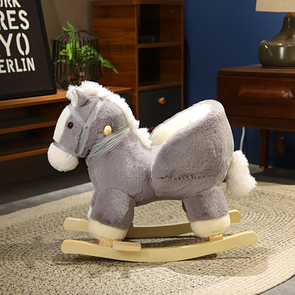 Cheval à bascule pour nourrissons et tout-petits - Jouet à chevaucher pour l'intérieur et l'extérieur, design en peluche gris, sûr pour les bébés et les jeunes enfants, cadeau d'anniversaire et de fête