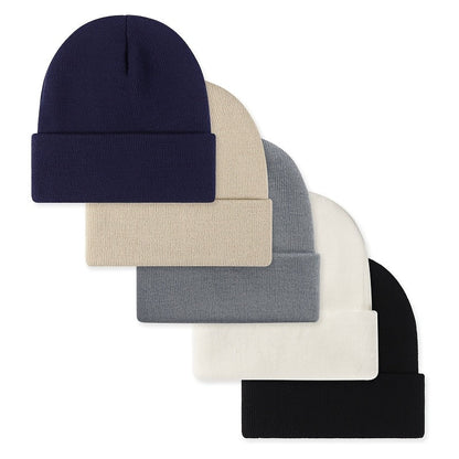 Lot de 5 bonnets unisexe en tricot pour hommes et femmes - Bonnets chauds, coupe-vent et doux en acrylique pour le ski en hiver, les activités en extérieur et le quotidien, bonnets légers et extensibles à revers, excellente idée cadeau