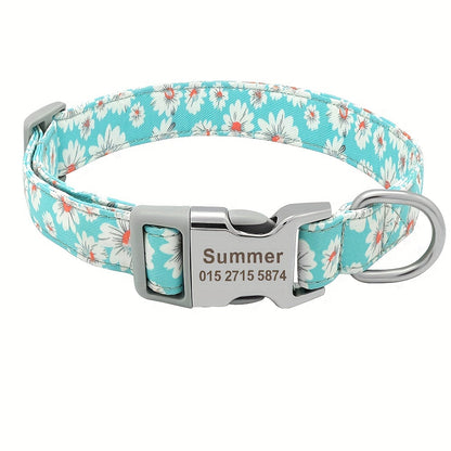 Collier pour chien en nylon personnalisé, gravé et imprimé avec nom et numéro de téléphone – Collier pour animaux de compagnie pour chiots, chats et chiens de petite à grande taille, tailles S, M, L, 7 couleurs éclatantes