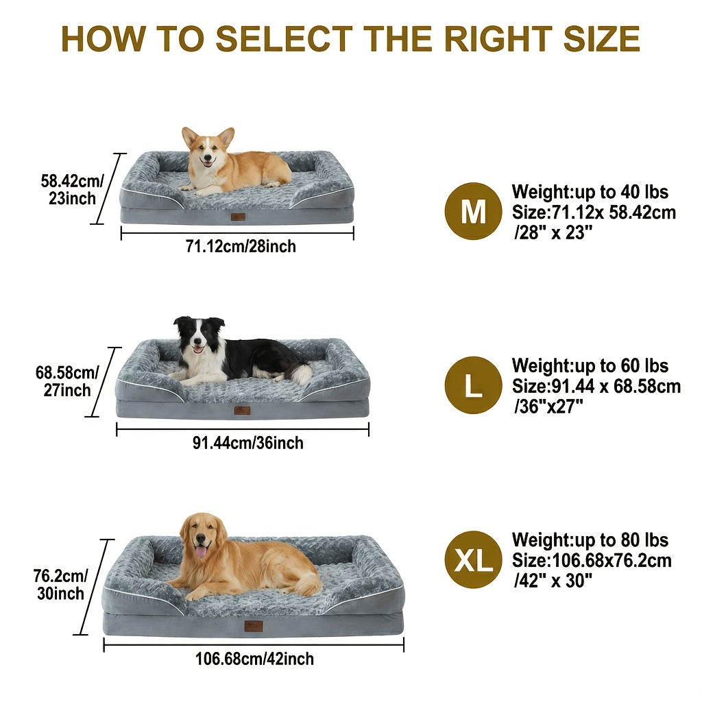 Lit orthopédique pour chien extra large lavable – Canapé en mousse à mémoire de forme en forme de C avec housse amovible, fond antidérapant et rebord de soutien pour chiens de grande et très grande taille, gris