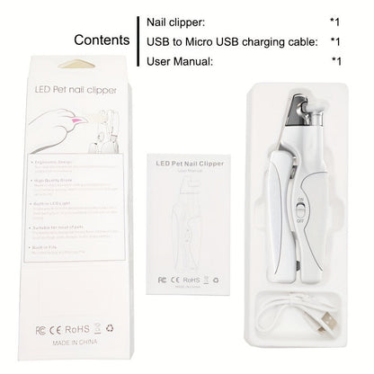LED Pet Nail Clippers USB Rechargeable – Cat & Dog Nail Scissors with Built-In Light, Nail File & Anti-Splash Guard, Professional Precision Grooming Tool for Safe At-Home Pet Nail Trimming