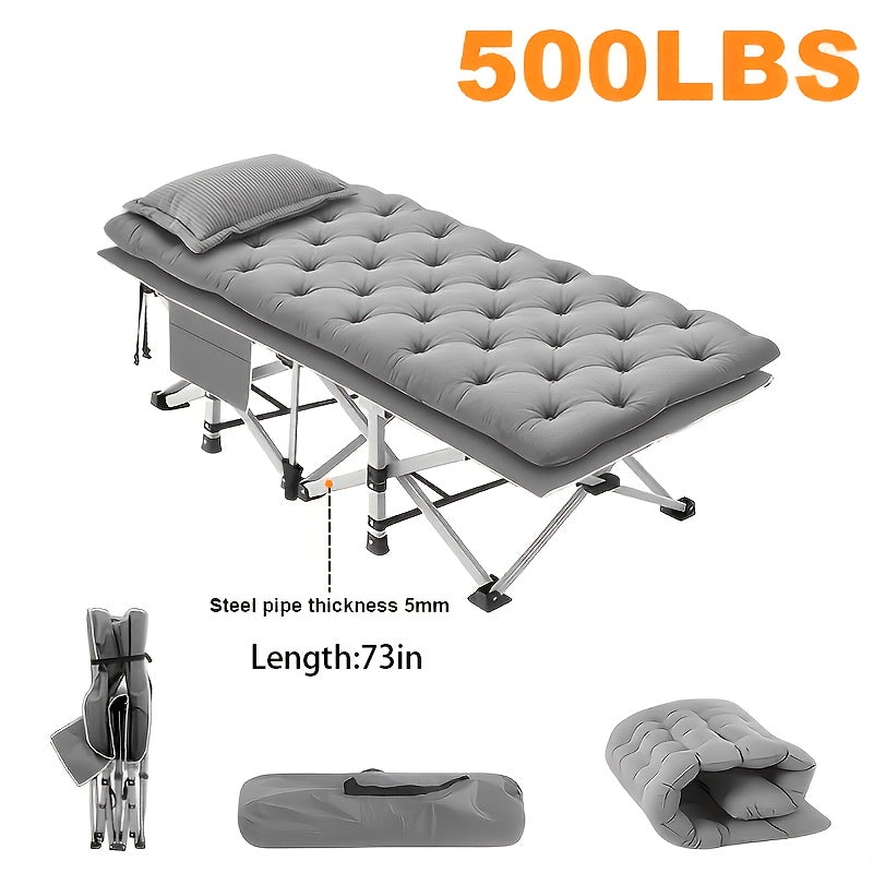 Lit de camp pliant portatif pour adultes - Tissu Oxford double épaisseur, très résistant 225/270/320 kg, lit de camping extérieur pliable avec sac de transport pour la plage, la sieste, les voyages, noir et gris