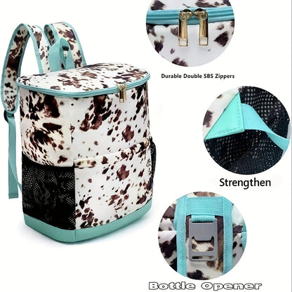 Sac à dos glacière isotherme 30 canettes motif léopard avec poches en filet et bretelles réglables - Sac glacière en nylon étanche pour la plage, le camping, le pique-nique, la randonnée, les voyages et l'usage quotidien