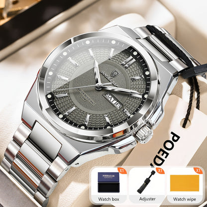 Montre à quartz pour homme POEDAGAR, étanche, lumineuse, en acier inoxydable avec affichage du calendrier hebdomadaire – Design élégant et classique, cadeau parfait pour homme, disponible en plusieurs coloris