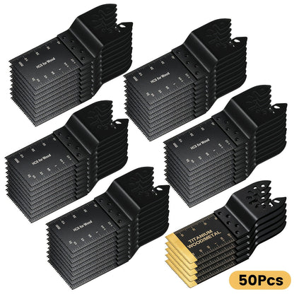 Lot de lames de scie oscillantes en titane à dégagement rapide pour outil multifonction – 18/28/36/50 pièces, coupe le métal, le bois et le plastique, compatible avec Dewalt, Makita, Bosch et plus encore