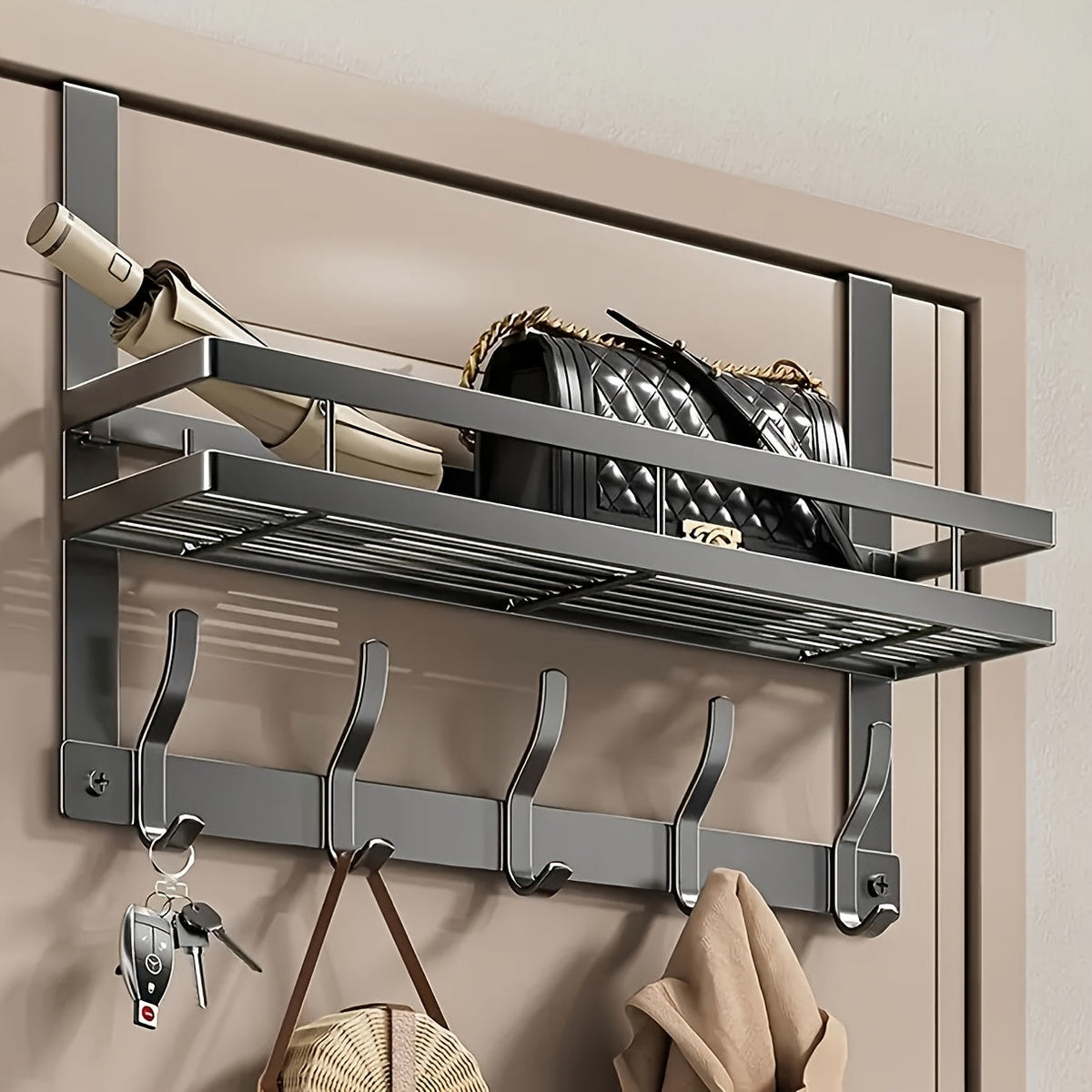 Porte-vêtements de porte avec crochets, organisateur en métal robuste pour chambre, salle de bain, cuisine, placard, aucun outil requis, 4 à 8 crochets