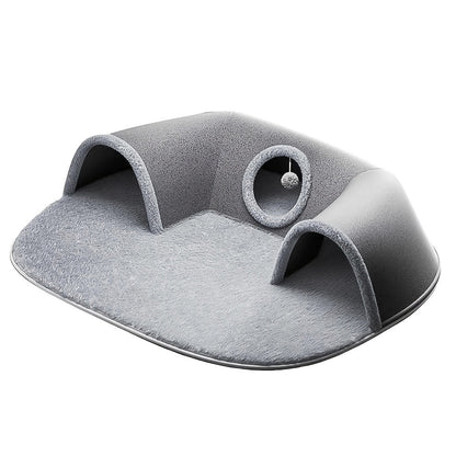 Tunnel-lit pour chat avec mousse à mémoire de forme, balle suspendue et bavoir offert – Condo lounge en peluche détachable, nid pour animaux lavable en machine pour foyers multi-chats, chats de petite à moyenne taille – Velora