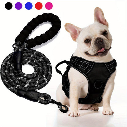 Ensemble harnais anti-traction et laisse pour chien – Harnais gilet réglable en tissu Oxford réfléchissant avec laisse à poignée rembourrée de 1,5 mètre pour chiens moyens à grands, boucles à dégagement rapide, tailles S à XL, 5 couleurs
