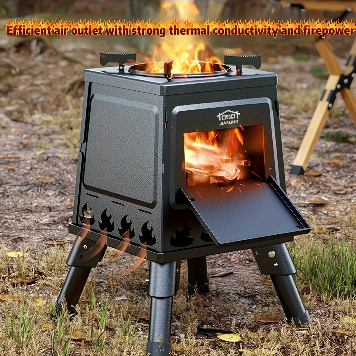 Réchaud de camping portable à bois avec ciseaux barbecue - Poêle de randonnée léger et kit de grill de pique-nique pour le voyage et le camping