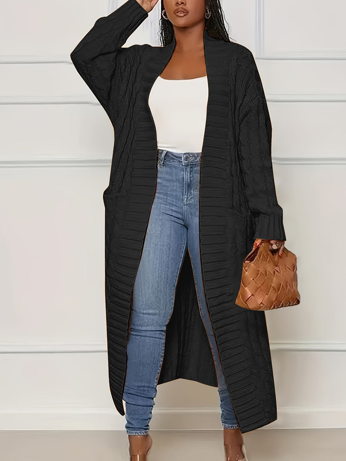 Gilet long en maille pour femme, ouvert sur le devant, cardigan mi-long, veste légère et décontractée, plusieurs couleurs, S-XXL, automne-hiver