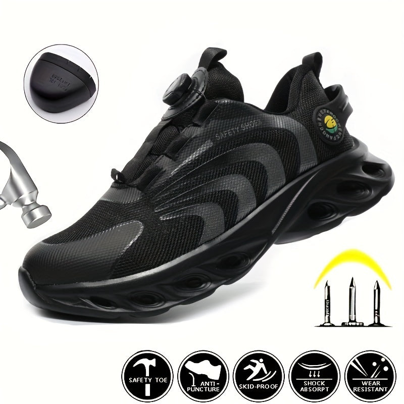 Chaussures de sécurité à embout d'acier pour hommes, largeur large, anti-perforation avec boucle rotative – Bottes de travail antidérapantes et rembourrées pour la construction, l'industrie et l'entrepôt, tailles US 6,5–13,5