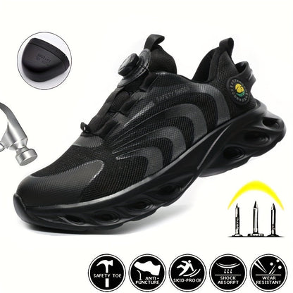 Chaussures de sécurité à embout d'acier pour hommes, largeur large, anti-perforation avec boucle rotative – Bottes de travail antidérapantes et rembourrées pour la construction, l'industrie et l'entrepôt, tailles US 6,5–13,5