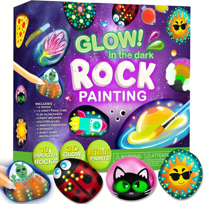 Kit de peinture sur pierres phosphorescentes pour enfants – Ensemble créatif de bricolage et art rupestre, jouet de peinture graffiti, cadeau d'activité en plein air pour anniversaires de garçons et filles