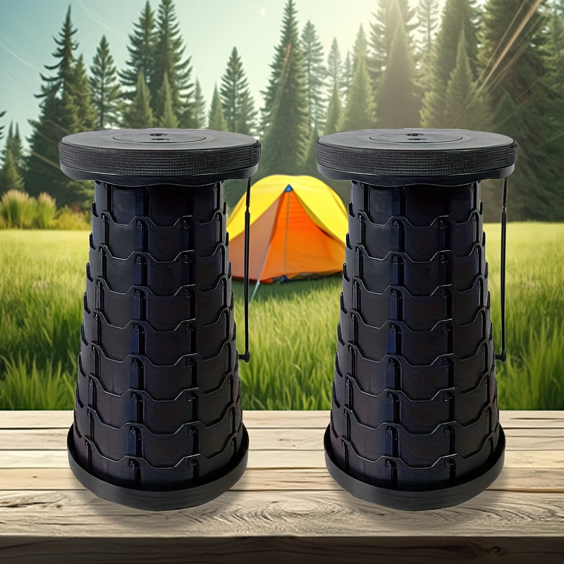 Lot de 2 tabourets pliants télescopiques – Capacité de 180 kg, tabouret de camping portable, rangement compact pour voyage, camping, randonnée, pêche et barbecue dans le jardin – Siège en plastique léger, cadeau pour homme
