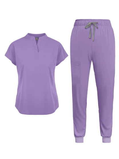 Ensemble de tenue médicale pour femme avec poches - Tunique à manches courtes et pantalon, uniforme médical uni à col officier, tenue de travail toutes saisons pour infirmières et professionnels dentaires S M L XL