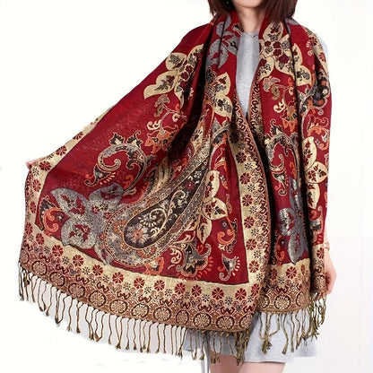 Écharpe châle en jacquard cachemire à motif cachemire avec franges pour femme, style bohème ethnique, accessoire doux et chaud pour le voyage, les festivals ou le quotidien, 8 couleurs