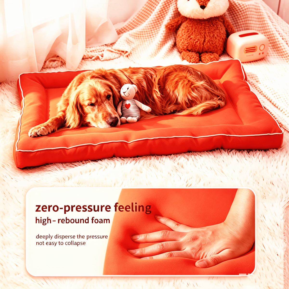 Grand panier carré pour chiens de petite à grande taille – Tapis pour animaux en polyester imprimé antidérapant, garnissage en fibre de polyester, coussin de couchage toutes saisons pour niche d'intérieur