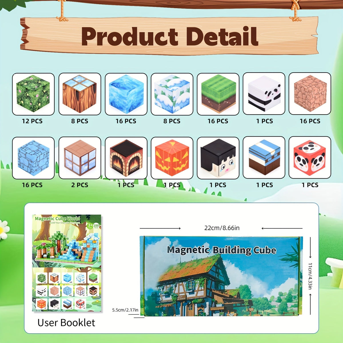 Lot de 100 blocs de construction magnétiques thème exploration trésor de la forêt, ensemble créatif STEM, jouet éducatif et scientifique, cadeau pour enfants, Noël, Pâques, Halloween