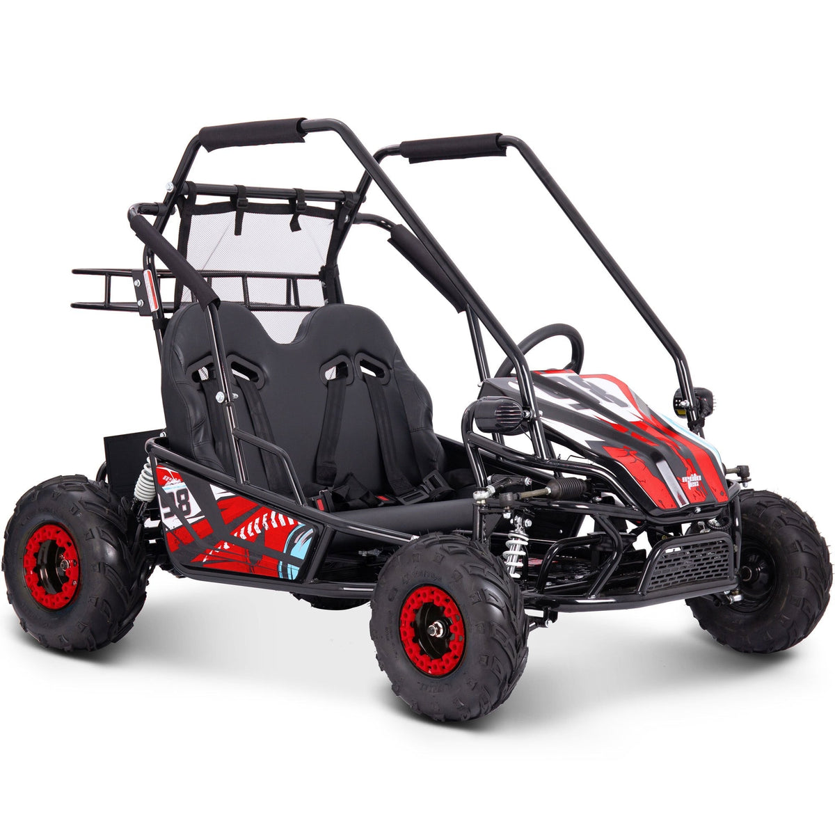 Go-kart électrique biplace MotoTec Mud XL 60V 2000W – Suspension intégrale, harnais 4 points, haut-parleurs Bluetooth, capacité de 181 kg (400 lb), marche avant et arrière, go-kart tout-terrain pour enfants et famille