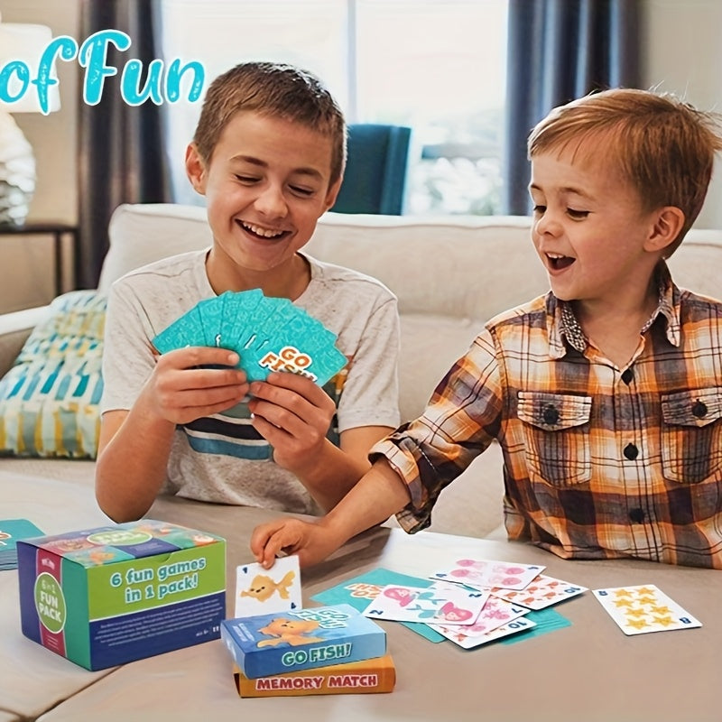 Jeu de 6 cartes pour enfants avec 6 paquets – Pêche, Pouilleux, Huit Américain, Mémo, Slap Jack et cartes Animaux | Soirée jeux en famille à partir de 4 ans, cadeau d'anniversaire et de Noël, cadeau de Noël