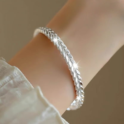 Bracelet chaîne épi bohème en argent sterling 999 pour femme – Bracelet en argent pur ajustable sans placage, bijou élégant à porter au quotidien, cadeau pour anniversaire, Saint-Valentin, fête
