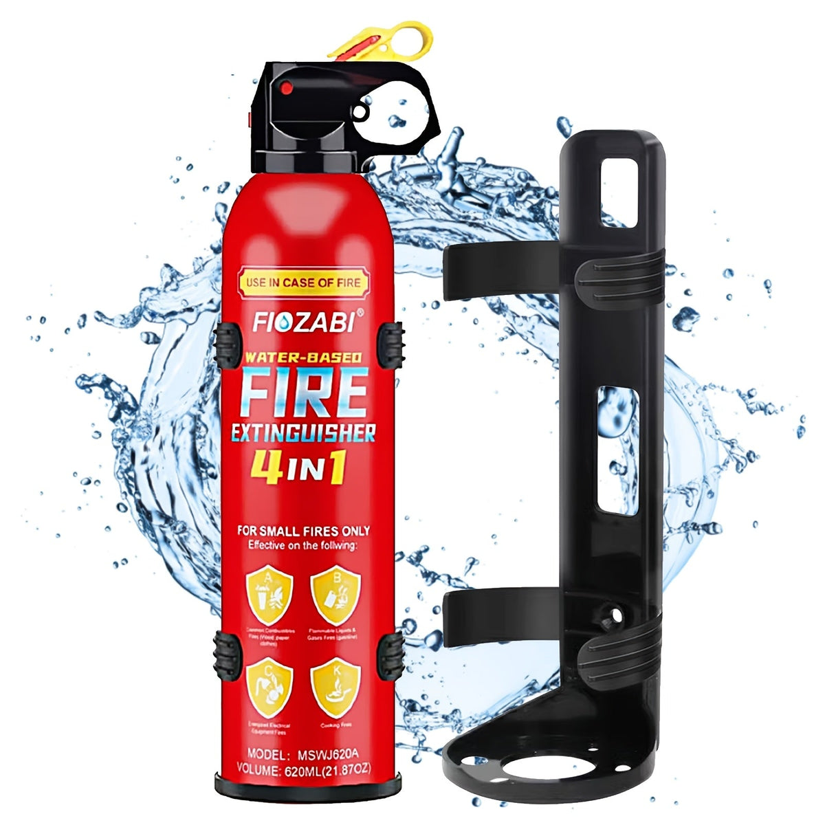 Spray extincteur portatif 4-en-1 à base d'eau avec support pour maison, voiture, cuisine, garage – Classé 0.5-A:21-B:C:5K – Pack de 1, 8 ou 24 bouteilles pour la sécurité de la famille et du véhicule