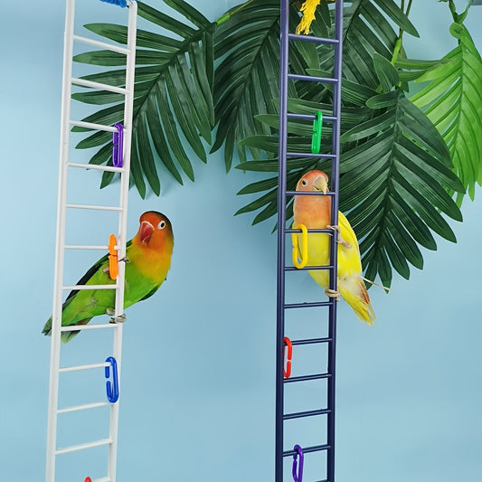 Parrot Climbing Ladder Swing Toy with Swingable Steps Bird Perch for Budgies Cockatiels Canaries Finches Lovebirds Mental Stimulation Cage Accessory White Grey