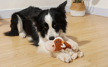 Squeaky Cow Dog Toy Plush Interactive Tug-of-War with Crinkle Paper, IQ Training Chew Toy for Small Medium Large Dogs, No Battery Needed, Anxiety Relief Pet Toy